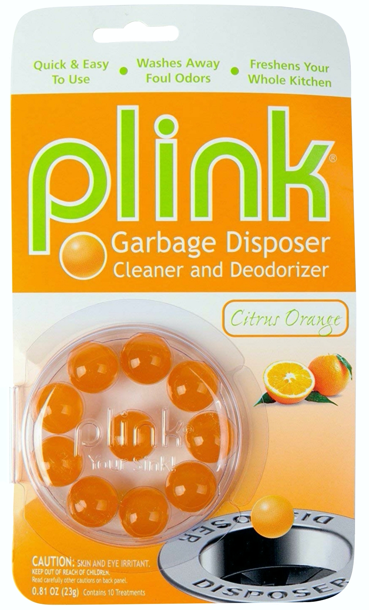 Plink Pack of 10 Garbage Disposer Cleaner and Deodorizer, Citrus Orange